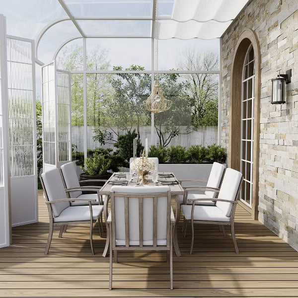 HAPPATIO 7 Piece Aluminum Patio Dining Set, Outdoor Dining Table and Chairs Set