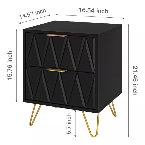 Resenkos 2-Drawer Wood Rectangle Nightstand Side Table Living Room Small End Accent Table, 21" Tall, Black