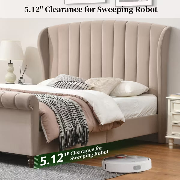 Platform Bed Frame 54" Tall Curved Wingback Headboard,Velvet Upholstered,Wooden Slats,Noise-Free ,No Box Spring Needed,Easy Assembly