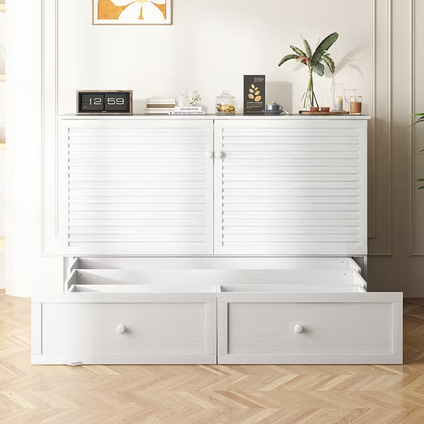 Mjkone Modern Queen Size Murphy Bed with USB ports,2 Drawers,with 4.72''Mattress