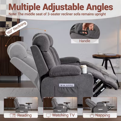 Bosmiller Manual Recliner Sofa Set, 3 Piece Reclining Living Room Furniture Sets with Cup Holders for Home Theater, Office (Grey, Sofa+Loveseat+Chair)