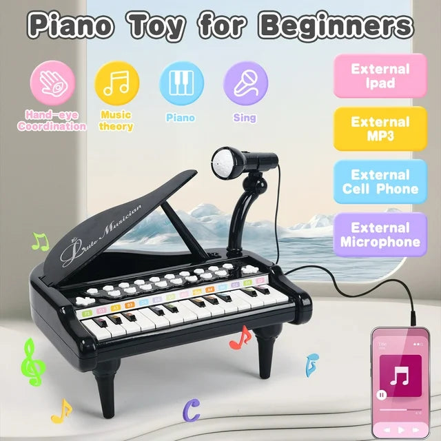 JoyStone 24 Keys Toy Piano for Girls, Cute Piano for Kids with Built in Microphone & Music Modes, Preschooler Music Learning Popular Piano Toys, Birthday Christmas Gift for Kids Aged 3-6, Black