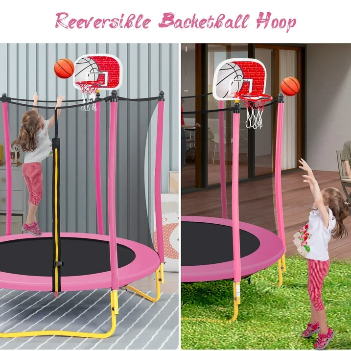 SHINPT 65 trampoline for kids, 5.5ft Toddler Trampoline with Basketball Hoop, Small Trampoline with Net, Mini Trampoline with 3 U Shaped Legs, Kid Trampoline Indoor Outdoor