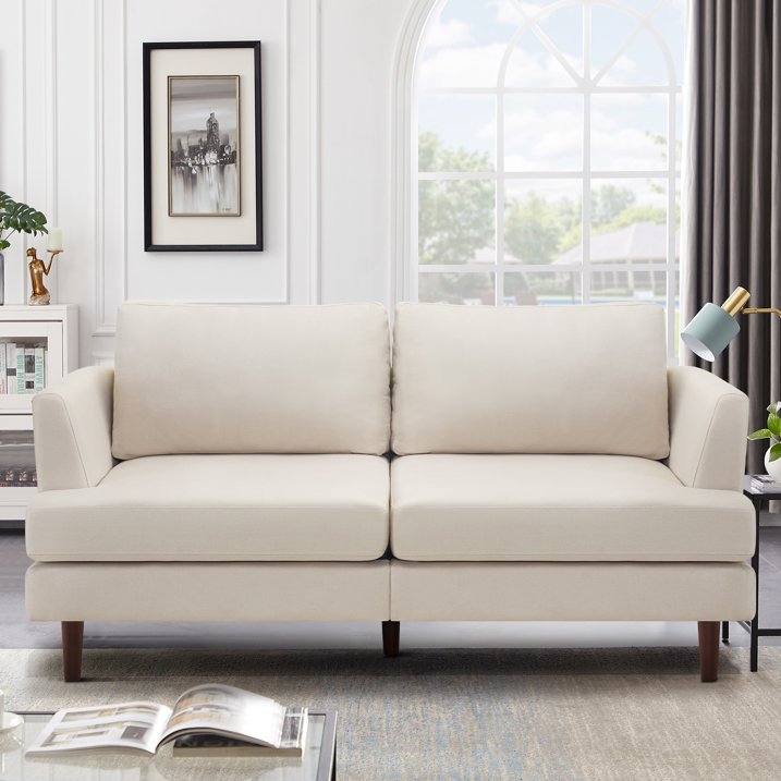 65.75 Comfy Sofa Couch, Modern Upholstered 2 Seater Couch for Living Room, Linen Love Seat Sofa with Wide Armrests and Deep Seats, Beige