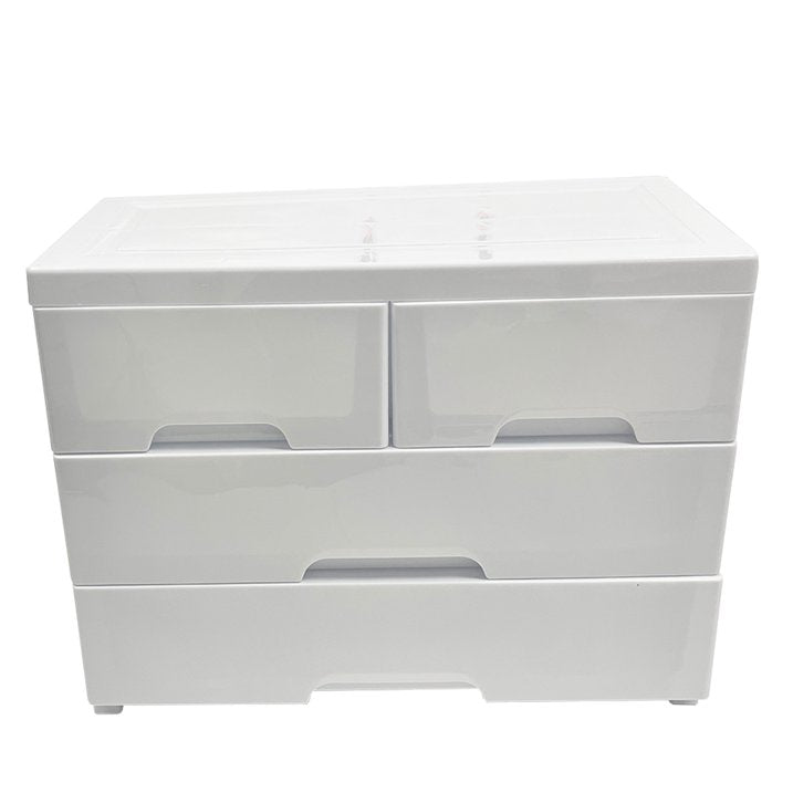 SUSUZI 4 Drawer Plastic Storage Nightstand, White,22"W x 12"D x 20"H