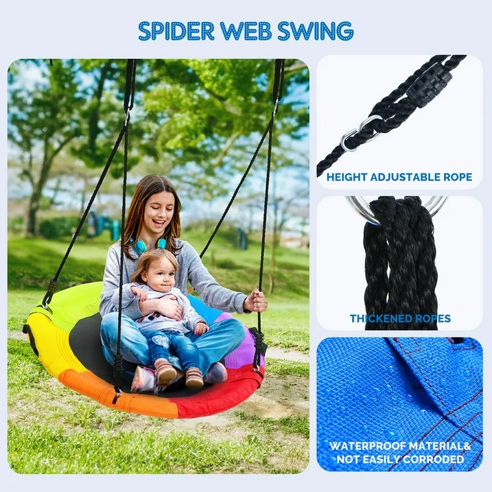 KloKick 500lb Heavy Duty Backyard Swing Set with Saucer Swing 2 Belt Swings, Safe Sturdy Playground Equipment for Family, Ideal for Gardens, Yards Patios