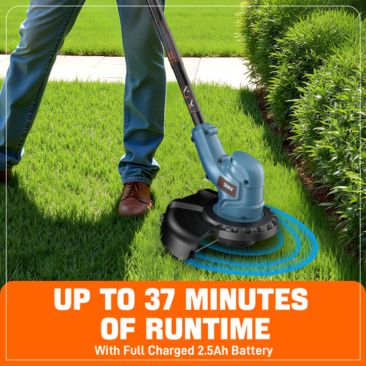 SENIX 20V 10 Cordless Weed Eater, Grass Trimmer, Rotating Split Shaft, Angle adjust Assistant Grip, Auto Line Feed w/ 2.0Ah Battery Charger, GTX2 L