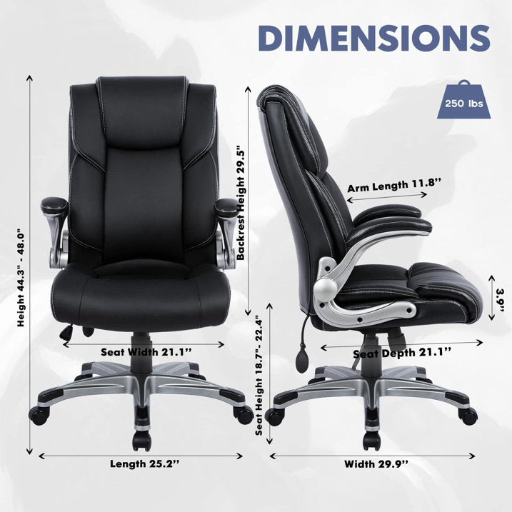 Colamy High Back Executive Office Chair Home Computer Desk Leather Chair Adjustable Tilt Lock Black