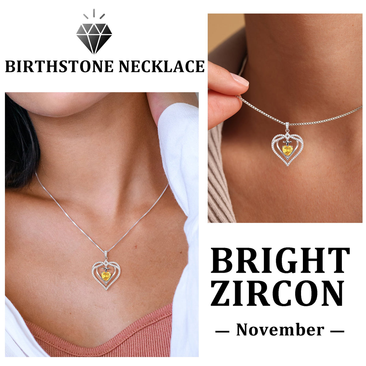 Beautlace 925 Sterling Silver Cross Necklace,November Birthstone Heart Pendant Necklace Jewelry Birthday Christmas Mothers Day Gifts for Women Mom