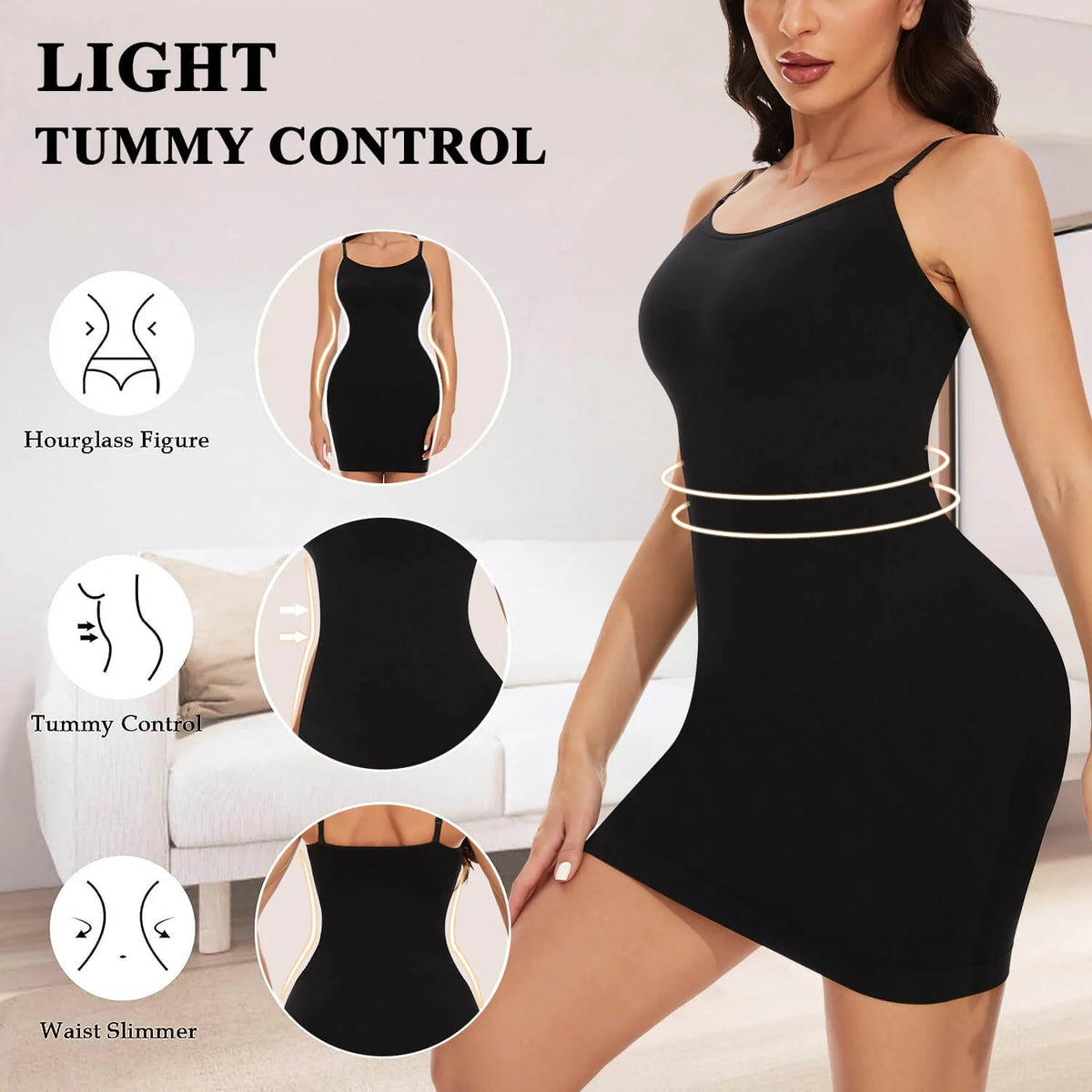MANIFIQUE 2 Packs Shapewear Slips for Under Dresses Women's Tummy Control Body Shaper Slimming Seamless Cami Slip