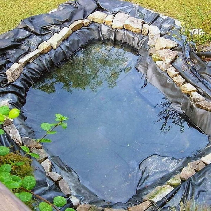 SUSUZI Pond Liner 10 x 10 ft HDPE Fish Pond Liners Skins 10 Mil UV Resistant Preformed Pond Liner for Fountains Waterfall Koi Ponds Water Garden, Black
