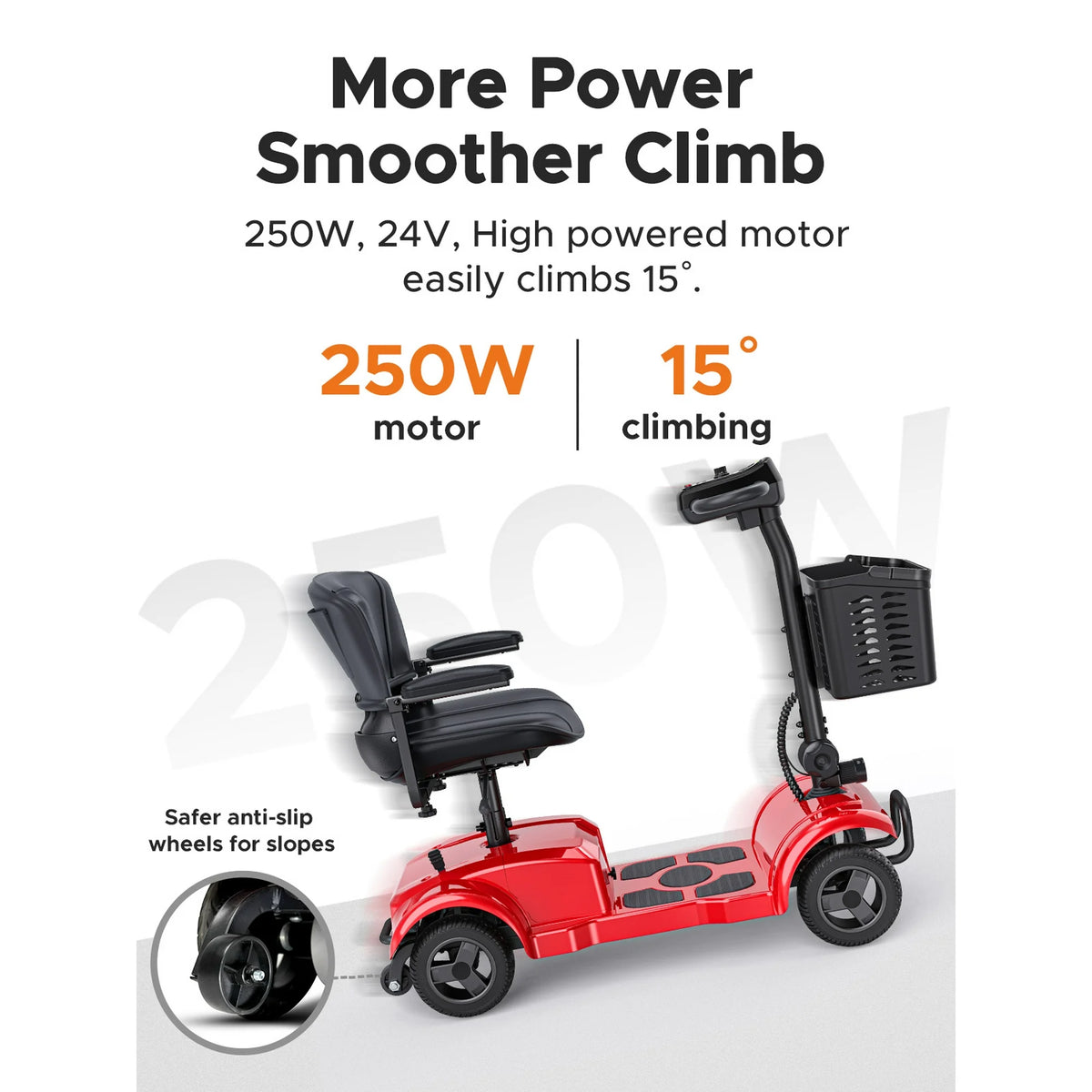 ENGWE 4 Wheels Folding Mobility Scooter with Basket，Electric Powered Travel Wheelchair for Elderly，264lbs for Adult,Red