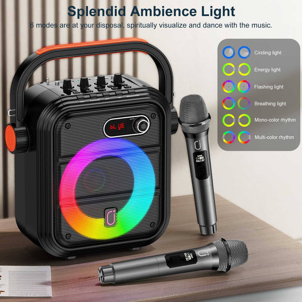 FanFun Party Speaker, Stereo Sound Deep Bass Bluetooth Speaker, Portable Speaker with RGB Light