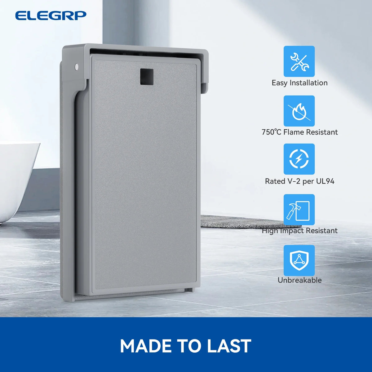 ELEGRP Vertical Outdoor Cover for Decorative Receptacles, Weatherproof Wall Plate, Outdoor Electrical Outlet Cover, Standard Size 1-Gang 4.85” x 2.82”, Thermoplastic, 5 Pack, Grey