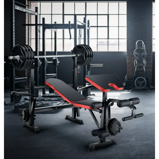 VIBESPARK Adjustable Weight Bench 600lbs 6-in-1 Foldable Workout Bench Set with Barbell Rack & Leg Developer Preacher Curl Rack, Multi-Function Strength Training Bench Press Exercise Equipment