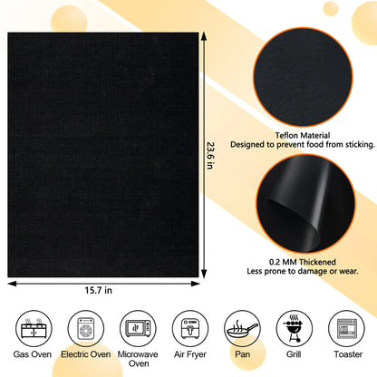 Aovky Oven Liners for Bottom of Oven 4 Pack, 15.7" x 23.6" Large Thick Heavy Duty Non Stick Teflon Oven Mats for Bottom of Electric Ovens Gas Ovens Microwave Grills, Black with Silicone Brush