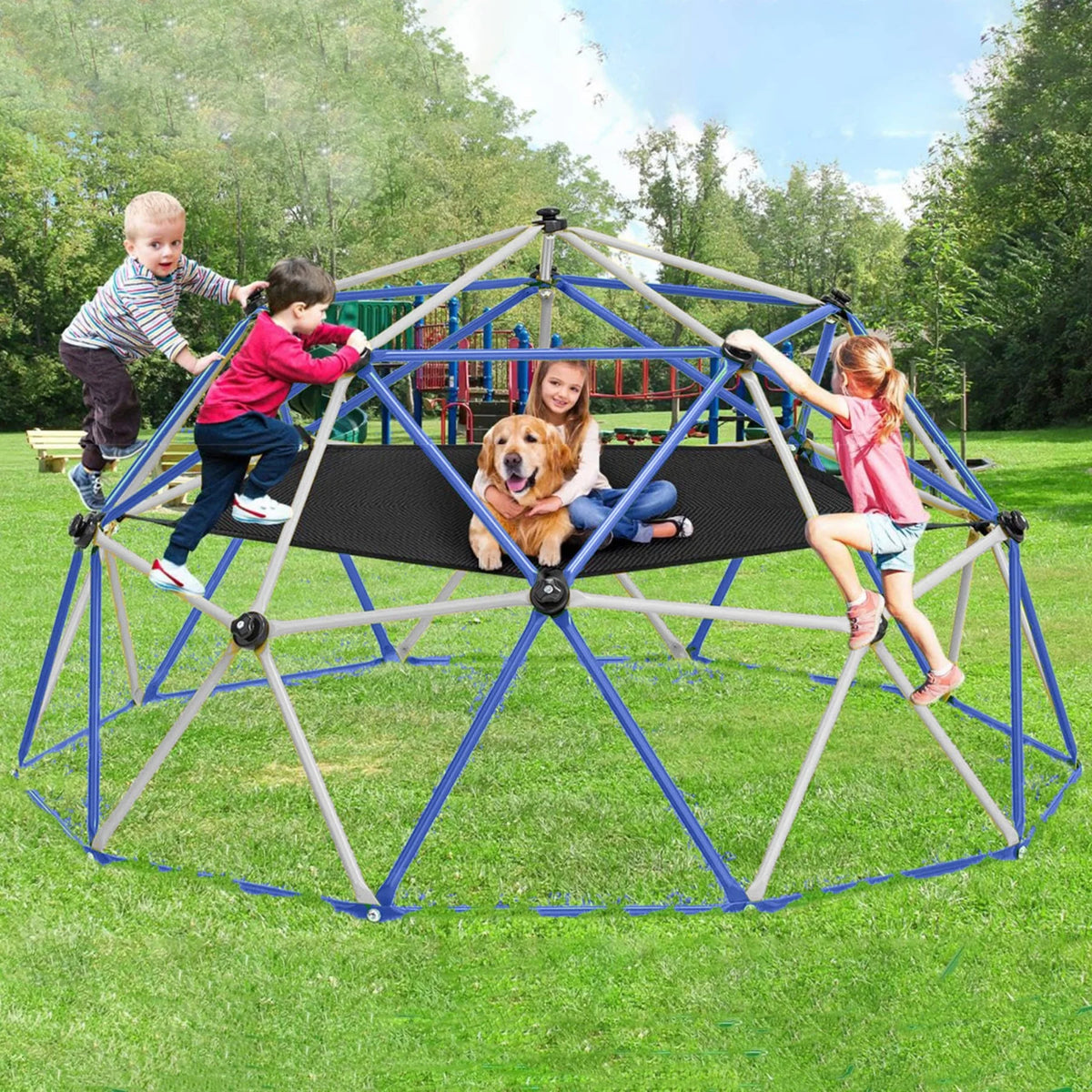 10FT Climbing Dome Tower with Hammock Canopy, Outdoor Geometric Dome Climber for Kids 8-12, Jungle Gym Apply Playground Backyard Park Play Equipment (White, 10FT)