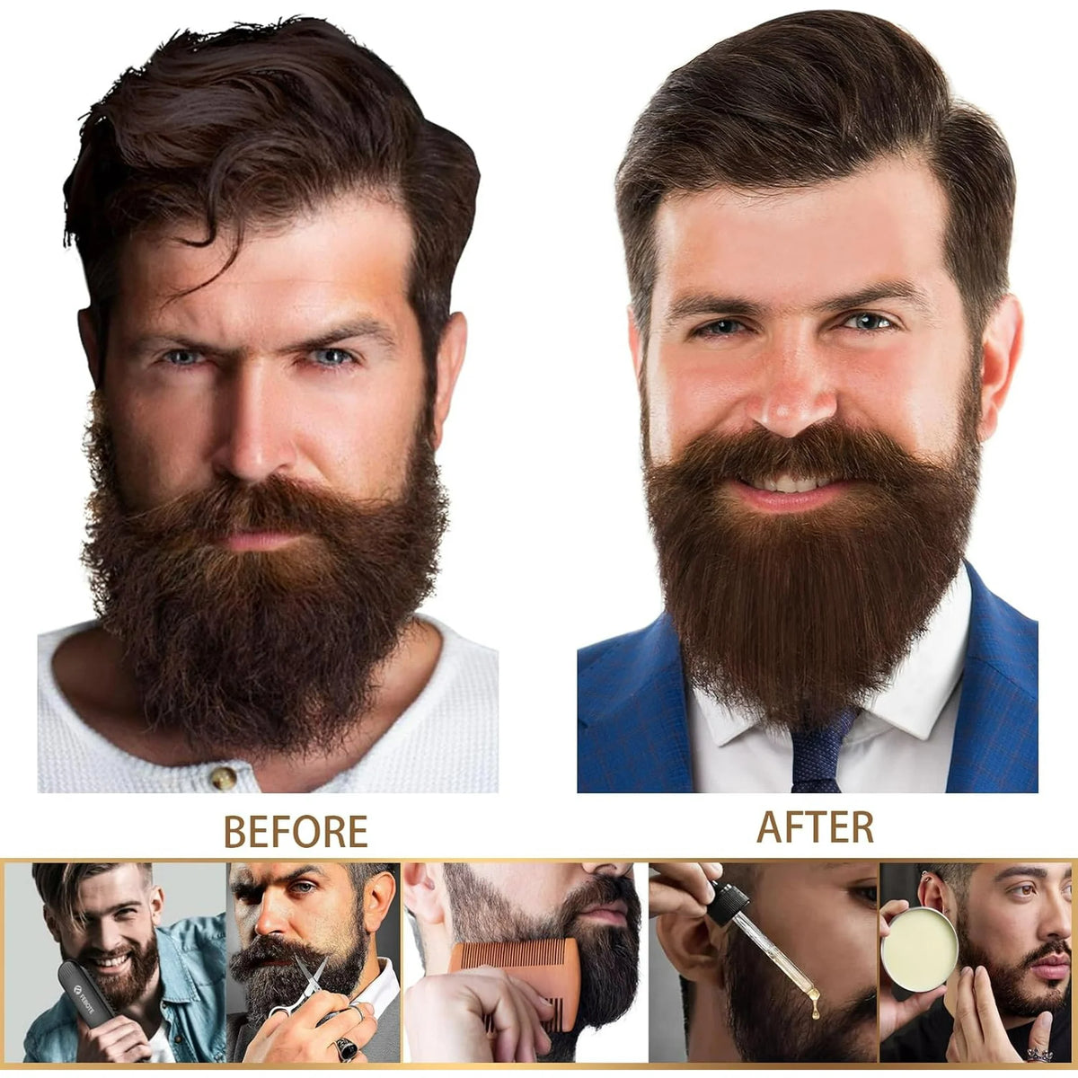 Beard Straightener Kit w/Beard Straightener, Beard Balm, Beard Growth Oil, Beard Styling Comb & Scissors, Upgraded 5-in-1 Beard Straightening, Unique Stocking Stuffer Gifts for Friend, Father & Him