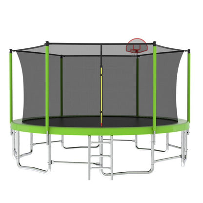 16FT Outdoor Trampoline with Safety Enclosure Net, SHINPT Heavy-Duty 1320lbs Capacity Backyard Trampoline, Recreational Green Trampoline with Basketball Hoop, Ideal for Children and Aldult