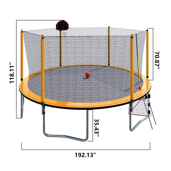 16FT Trampoline with Basketball Hoop, Outdoor Trampoline with Safety Enclosure Net, Recreational Trampoline for Kids and Adults with Soccer Goal, 1000lbs Weight Capatity for Backyard, Patio