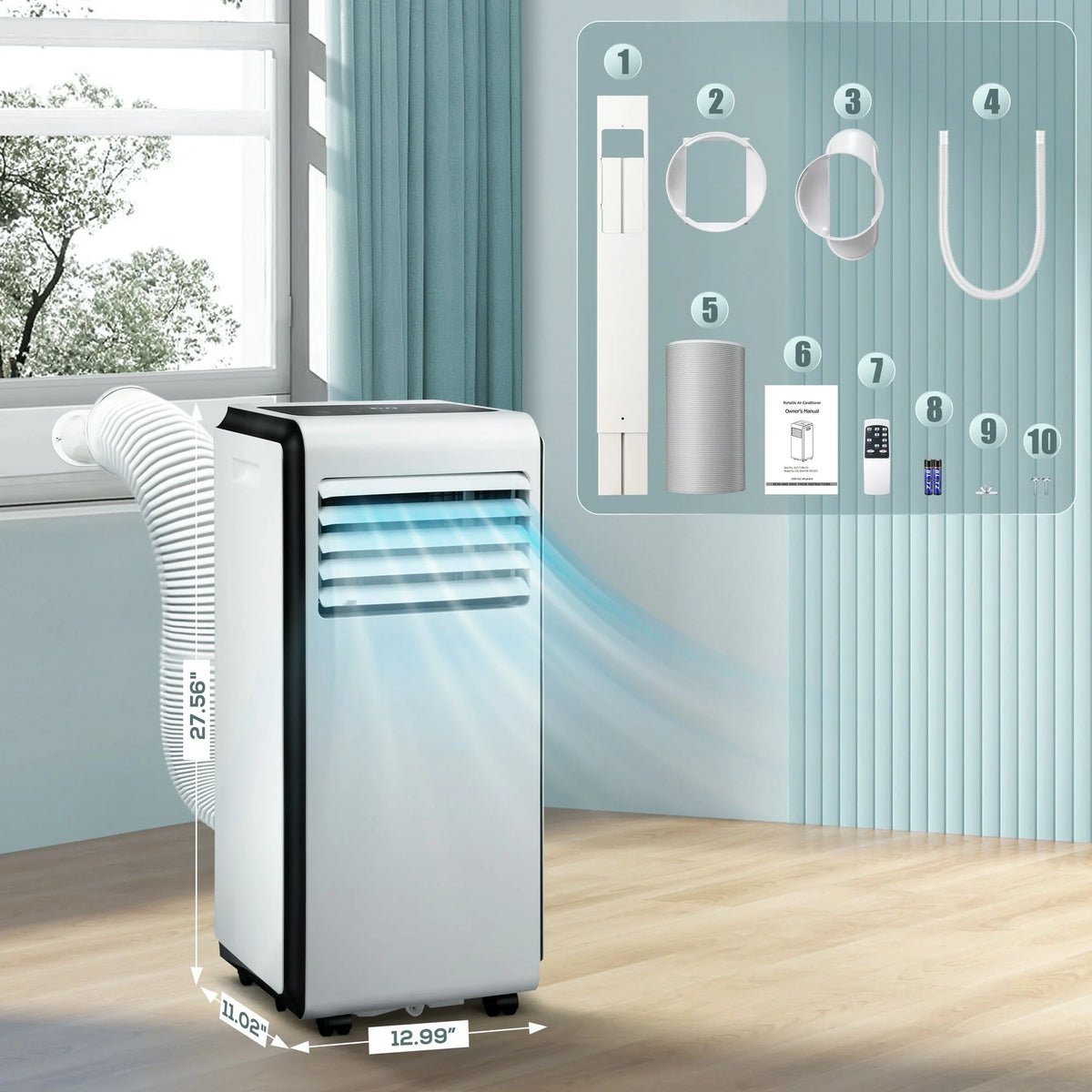 Havato 6000 BTU(10000 ASHRAE) Portable Air Conditioner, Covers up to 250 Sq. Ft., Integrating Dehumidification, Fan and Refrigeration, 24-Hour Timer, White