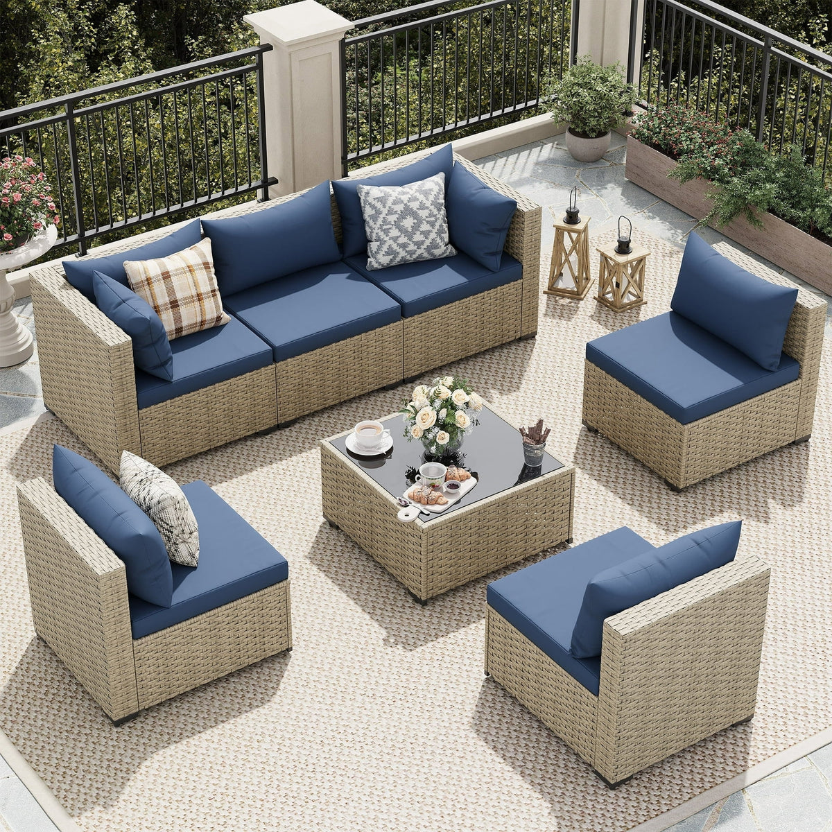 UDPATIO Patio Furniture Sets, Modular Rattan Outdoor Patio Sectional Furniture Sofa Set, Wicker Patio Conversation Set for Backyard