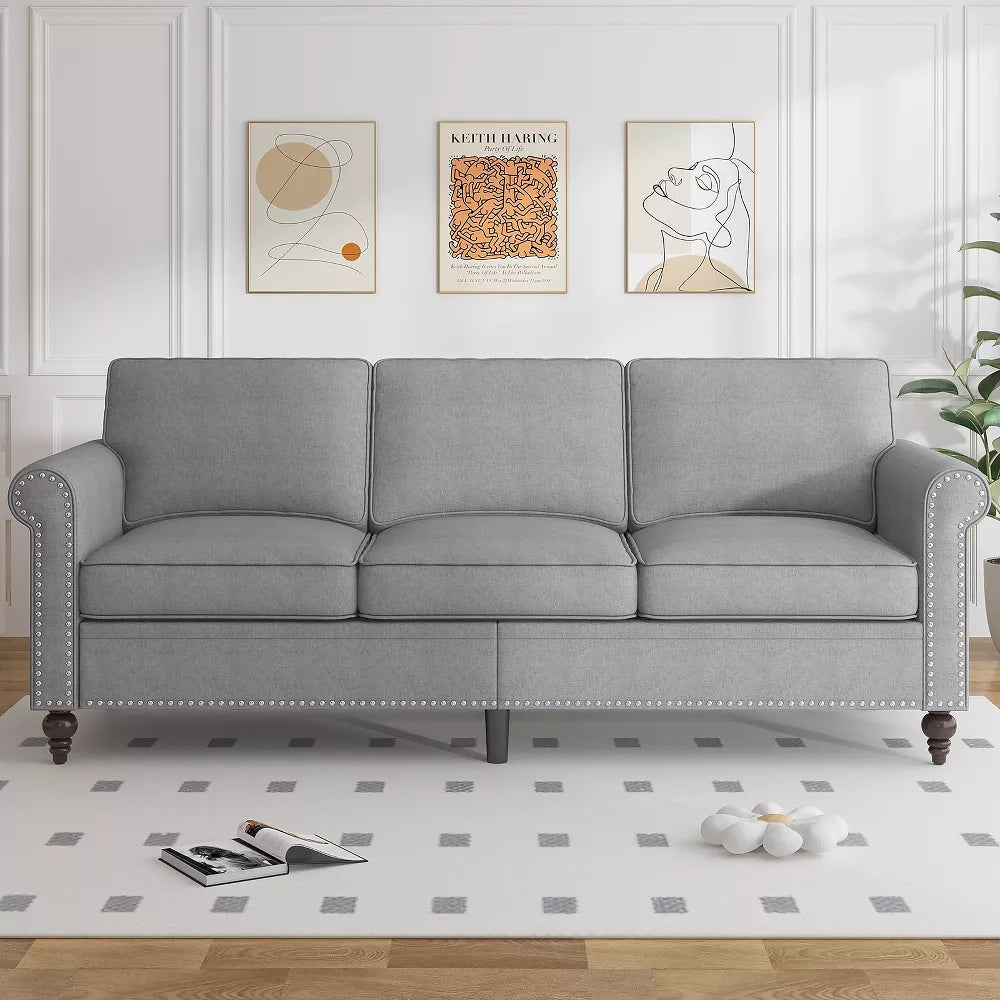 Mjkone Mid Century Modern 3 Seat Couches with Solid Wood Frame and 4 Gourd Shapes Legs