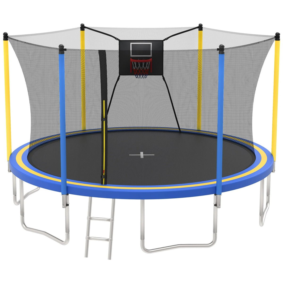 14ft Trampoline with Basketball Hoop, SEGMART Upgraded Round Kids Outdoor Trampoline with Enclosure, Heavy-Duty Backyard Trampoline for Adults and Kids, Blue