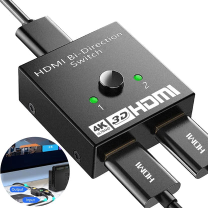 HDMI Switch 4K@60Hz HDMI Splitter, Bi-Directional HDMI 2.0 HDCP 2.2 Switcher 2 In 1 Out, HDMI Splitter 1 In 2 Out Support 3D HDR For Xbox PS5/4 Roku Fire Stick HDTV Monitor