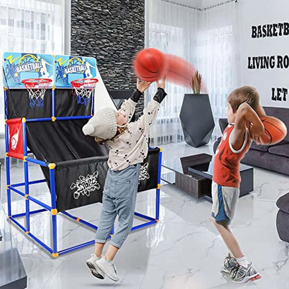 Basketball Hoop Arcade Game for Kids, Basketball Goal with 6 Balls Indoor Outdoor, Basketball Shooting System, Pop a Shot Basketball Game, Sports Toys Gifts for 3-6 Year Old Boys Girls