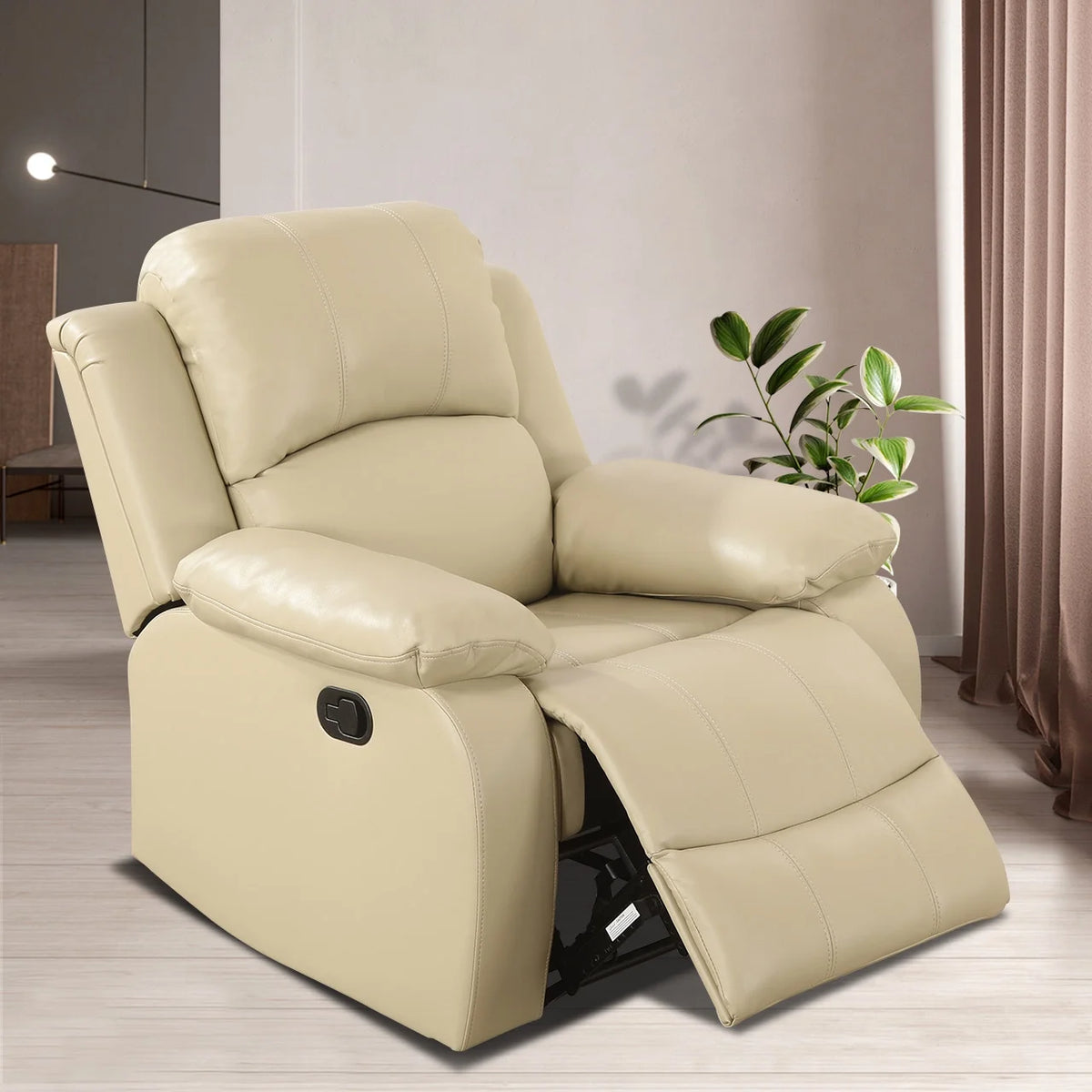 TrumanPick Manual Leather Recliner Chair,Overstuffed reclining Armchair Home Theater Sofa Recliner for Living Room,Beige