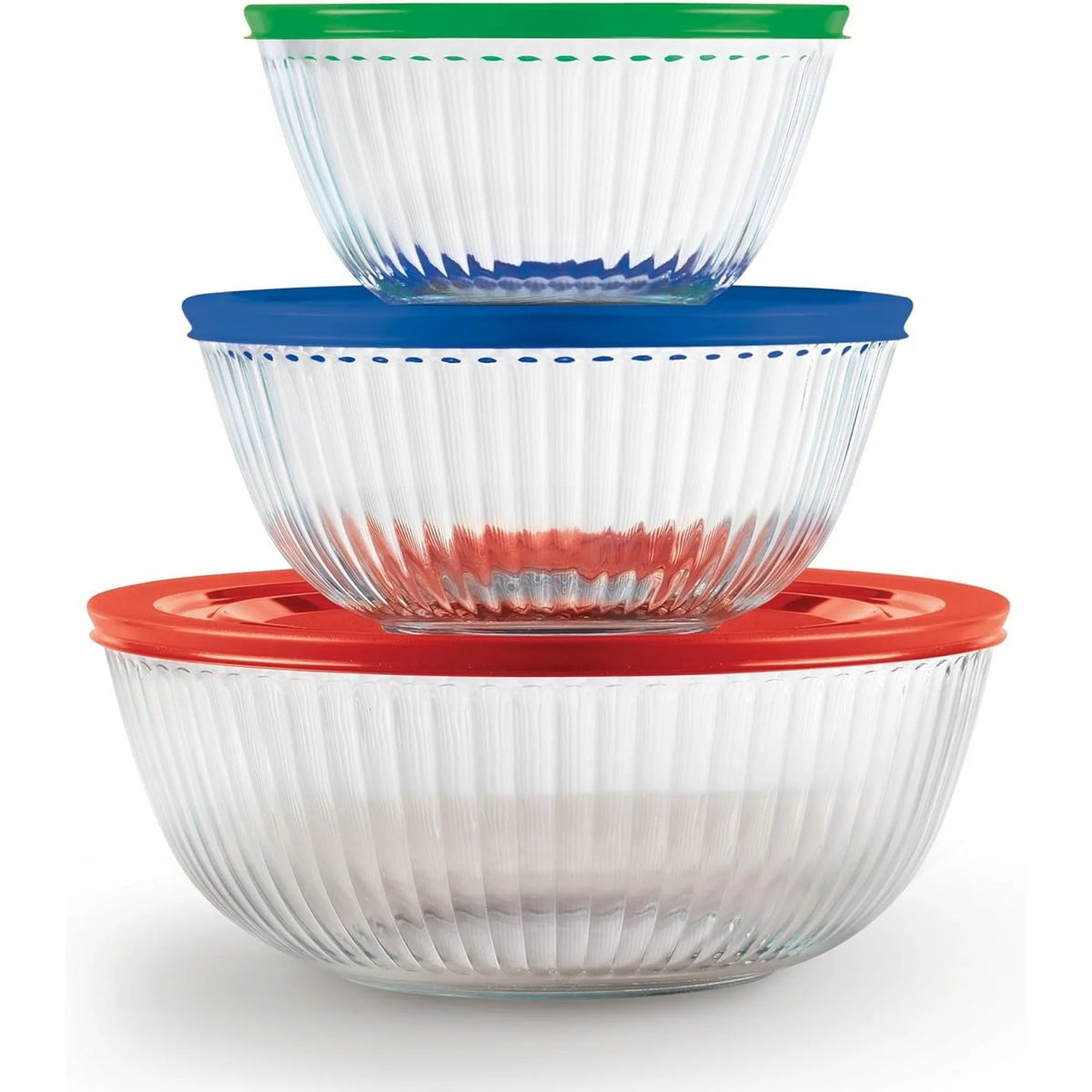 3-Pack Glass Mixing Bowls (1.2 QT, 2.3 QT, 3.6 QT) with BPA-Free Lids, Stackable Nesting Salad Bowls, Prepping and Baking Food Storage Set, Dishwasher, Microwave and Freezer Safe