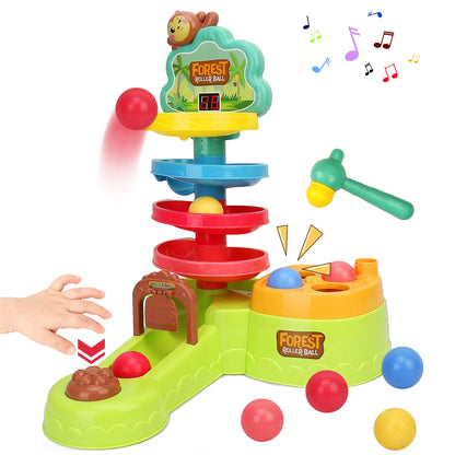 Richgv Pound A Ball Toy and Ball Drop Toy with Scoring Game, 3 in 1 Ball Tower and Shoot Ball Toddler Montessori Learning Toys Educational Preschool Toy for Boys Girls