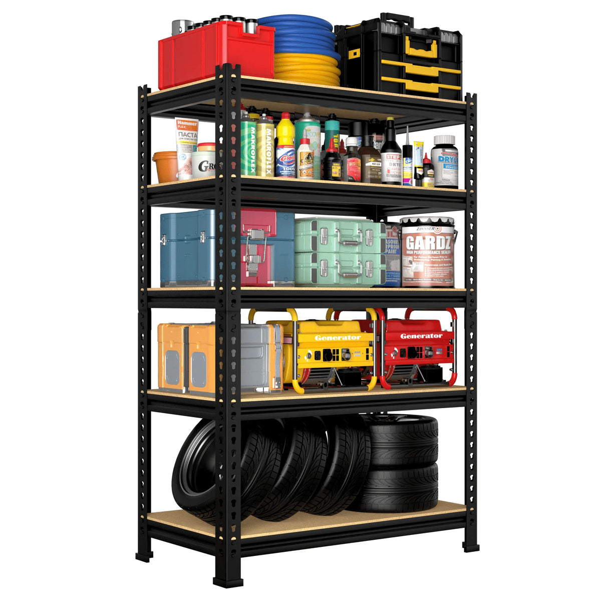 TrumanPick 5 Tire Storage Shelves 28" W x 12" D x 59" H Metal Utility Shelving Unit Adjustable Heavy Duty Garage Storage Rack for Kitchen Basement Pantry Warehouse Cloest, 1325lbs, Black