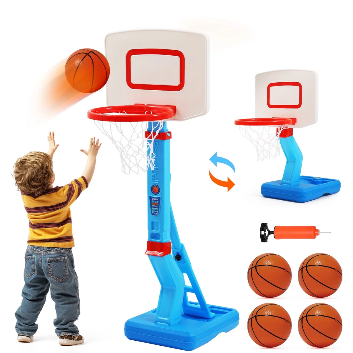 JoyStone 2 in 1 Kids Basketball Hoop, Toddler Basketball Hoop Indoor Mini Adjustable Poolside Basketball Goals with Ball Pump for Boys Girls Outdoor Toys