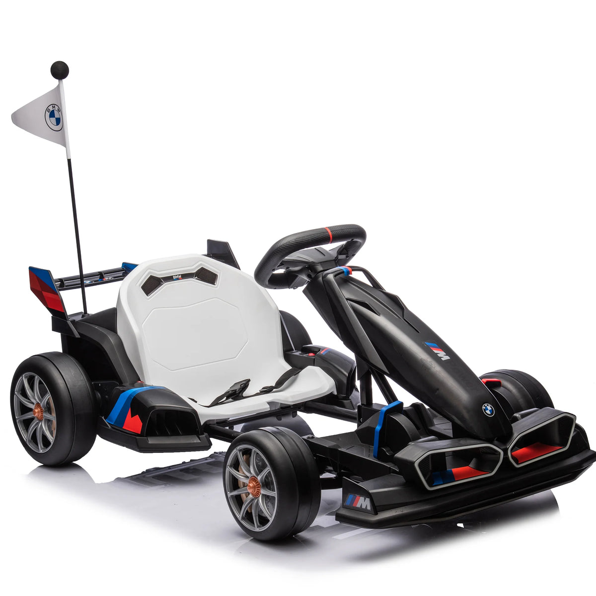 24V Electric Go Kart for Kids, BMW Battery Powered Drift Racing Go Kart, with 400W Powerful Motor, Kids Race Pedal Go Karting Car With 3 Levels Adjustable Seat, Rear Wheel Drive Ride on Car, White