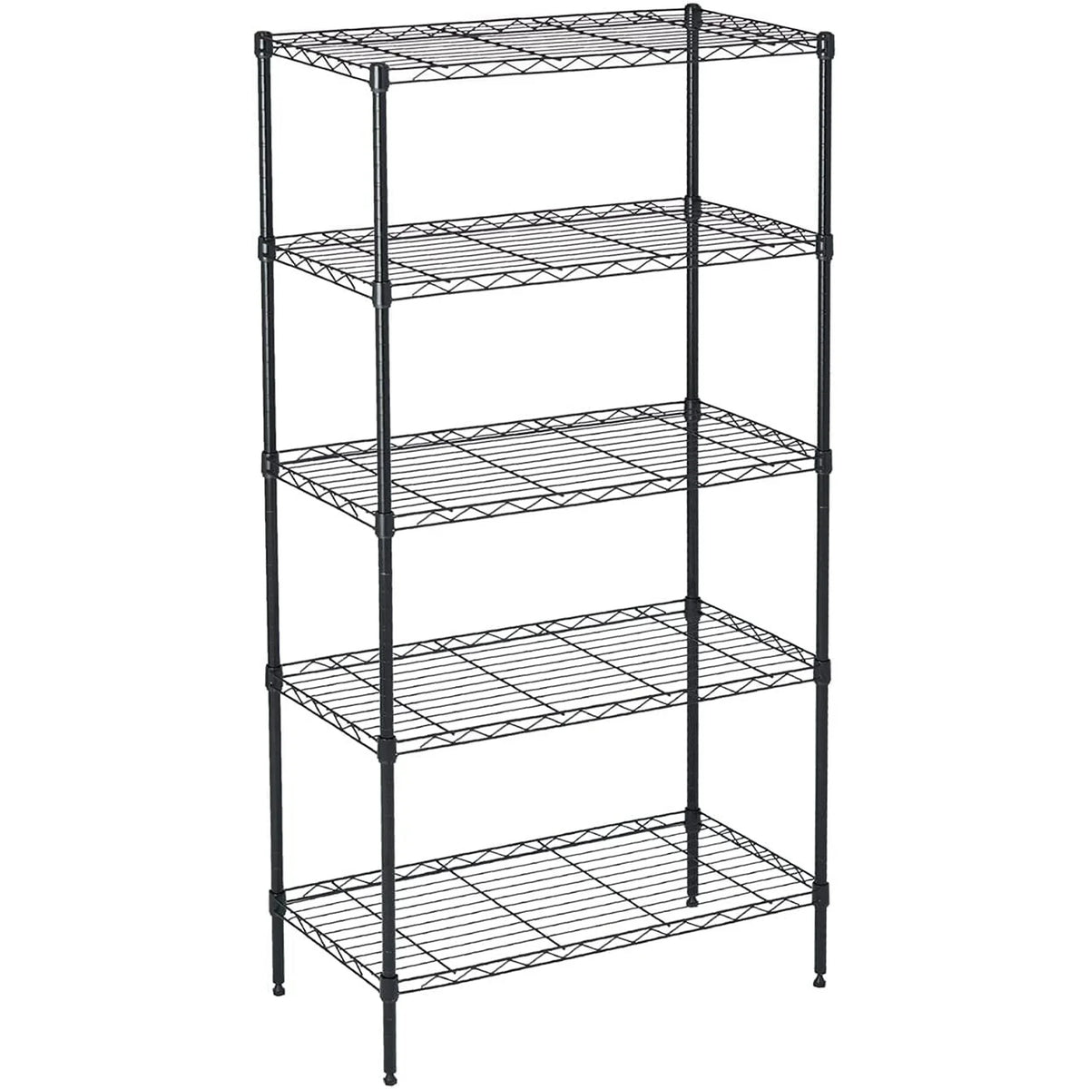 5-Shelf Adjustable Heavy Duty Steel Wire Rack Storage Shelving Organizer for Kitchen, Garage, 23.62" L x 13.77" W x 59.05" H, Black