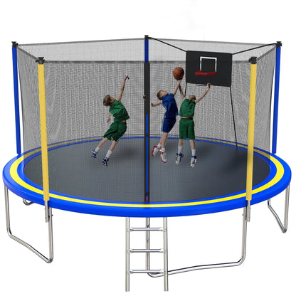Trampoline with Enclosure, SEGMART Upgraded 14FT Kids Outdoor Trampoline with Basketball Hoop and Ladder, Heavy Duty Round Trampoline for Indoor Outdoor Backyard