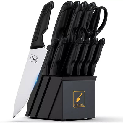 imarku Knife Block Set, Japanese High Carbon Stainless Steel Knives Set for Kitchen, 14-Piece Kitchen Knife Set with Block, Dishwasher Safe