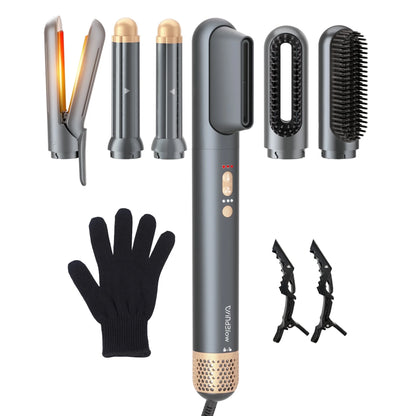 WindBlow 6-in-1 Hot Air Brush, Professional 110,000 RPM Hair Styler with Auto-Wrap Curlers, Hair Curl & Straightener, High Speed Hair Dryer Brush and Nozzle