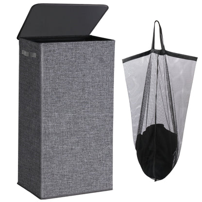 Okaka Collapsible Laundry Hamper with Lid 100L, Large Laundry Basker with Removable Mesh Bag for Bedroom, Bathroom,Closet, Dorm(Grey)