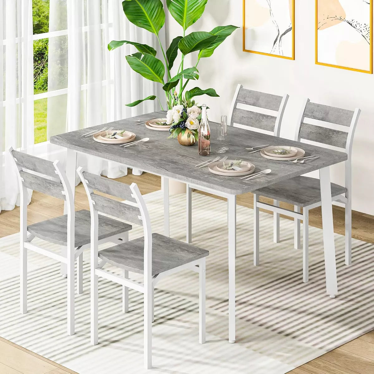 Hooseng Dining Room Table and Chairs Set for 4, 5 Piece Kitchen Table Set with MDF Broad for Small Space, Apartment
