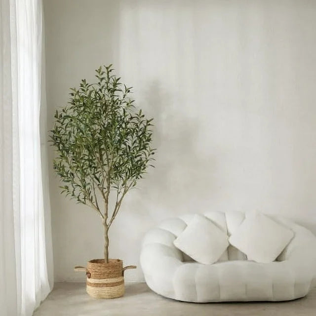 DR.Planzen Artificial Olive Tree, 6FT Tall Silk Faux Olive Tree, UV Resistant Black Plastic Potted Plant for Home Office Decor