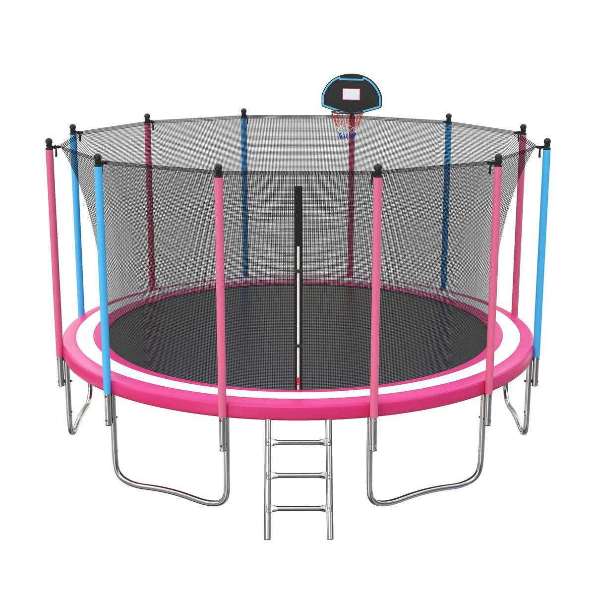16' Trampoline for Kids with Basketball Hoop, SEGMART Upgraded Kids Outdoor Trampoline with Enclosure Net and Ladder, Heavy Duty Round Recreational Trampoline for Indoor Outdoor Backyard