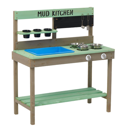 COCLUB Wooden Play Kitchen Set for Kids, Outdoor Pretend Kitchen with Cookware Accessories, Gift for Ages 3-8