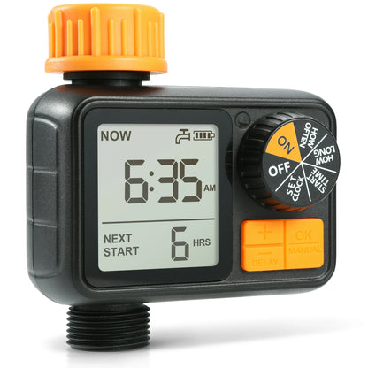 Kazeila Hose Water Timer, 1 Outlet Automatic Watering Timer for Gardens, Sprinkler Timer with Rain Delay / Child Lock /IP65 Waterproof, Large LCD Screen Irrigation Systems for Garden