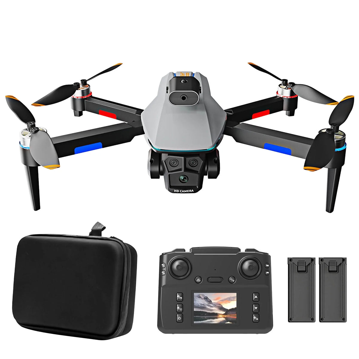 BeePrincess 1080P HD Drone with Screen Controller, Brushless Motor, Obstacle Avoidance, Gesture Control, Optical Flow, One-Key Return, 2 Batteries – Ideal for Beginners, Adults & Kids (Gray)