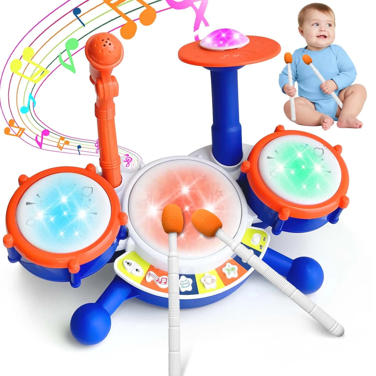 BEEPRINCESS Kids Drum Set for Toddlers 1-3, Baby Drum Kit Musical Toys with Microphone and Light Piano Keyboard, Early Learning Instruments Toys for Kids Toddlers Boys Girls