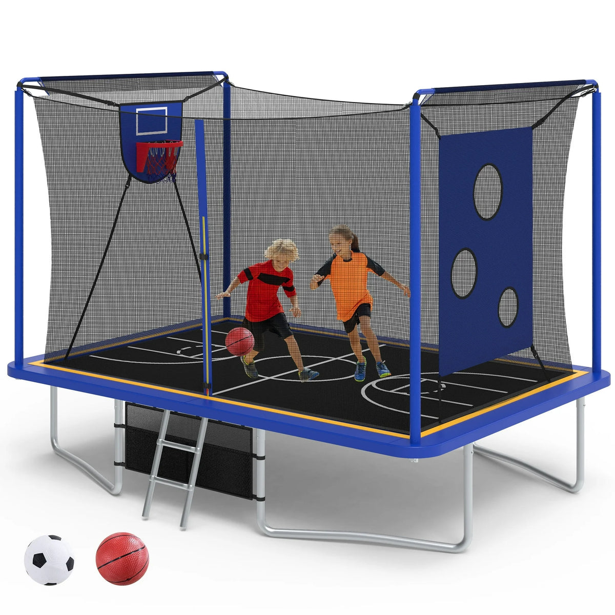 Large Rectangle Trampoline for Kids and Adults, 1600LBS Weight Capacity Recreational Trampoline with Enclosure Net, Basketball Hoop, Segmart Galvanized Heavy Duty Outdoor Trampolines for Patio Garden