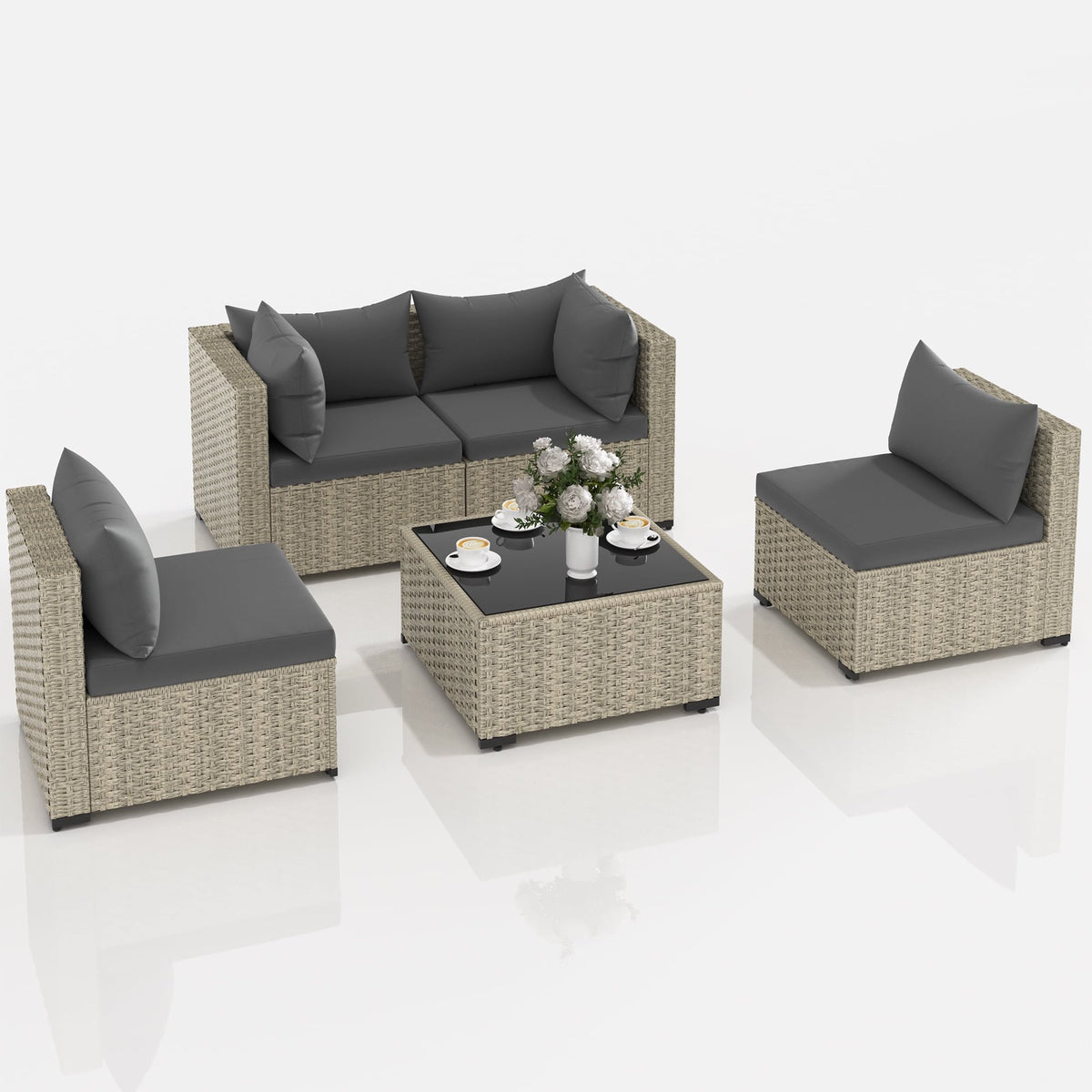UDPATIO Outdoor Patio Furniture Set, Outdoor Wicker Patio Conversation Set with Cushions for Backyard, Porch, Garden